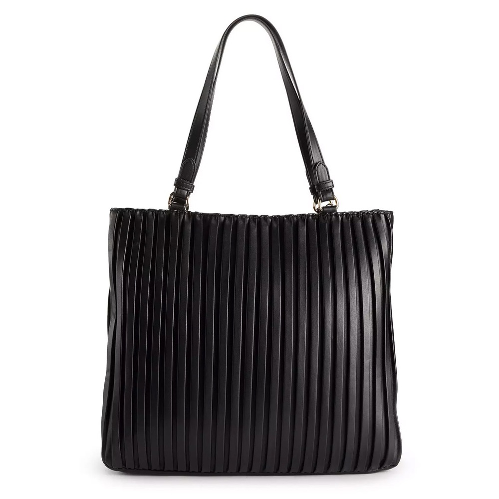 Nicole Miller Black Pleated Elegant Tote NEW - Picture 3 of 10